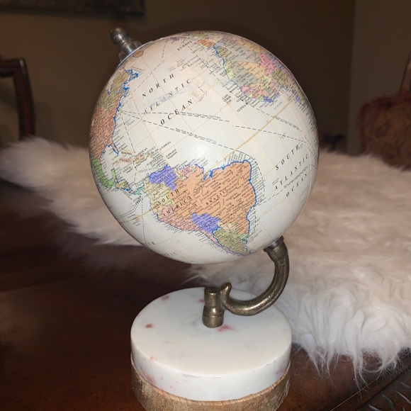 Decorative Globe Brown Wood Base On Marble - Picture 4 of 15